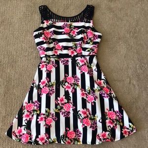Floral Black White Stripe Dress